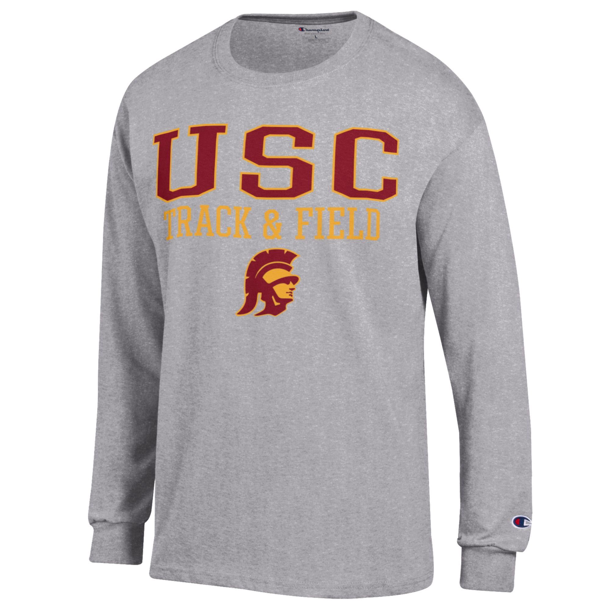 Men's Champion  Gray USC Trojans Track & Field Stack Long Sleeve T-Shirt