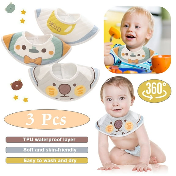 LNKOO 3 Pack 360° Baby Bandana Drool Bibs for Boys and Girls, Unisex Bib Set with Snaps for Drooling, Teething and Feeding, Soft and Absorbent Bib-Baby Shower Gift Set