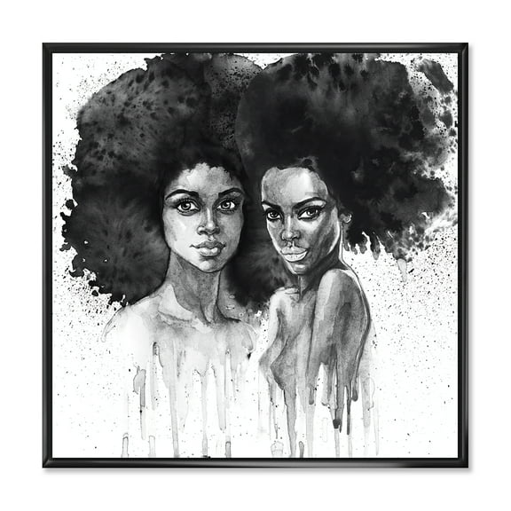 Designart 'Portrait of Afro American Woman XI' Modern Framed Canvas Wall Art Print