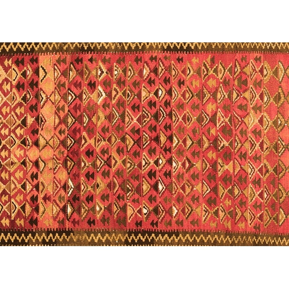 Ahgly Company Indoor Rectangle Abstract Orange Contemporary Area Rugs, 2' x 5'