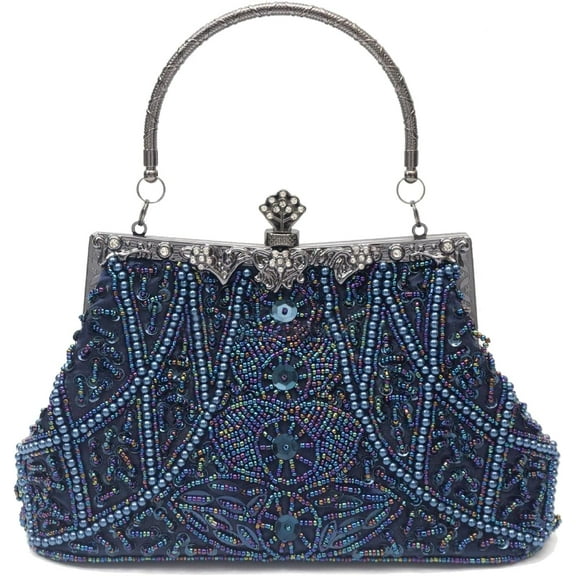 HMSHA 1920s Vintage Beaded Evening Bag for Women Pearl Clutch Bag Sequin Handbag Bridal Wedding Purse