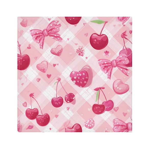 1 Pack 20'' x20" Satin Table Napkins Dinner Napkins for wedding Party Decoration events Cherry and Pink Bow Pattern
