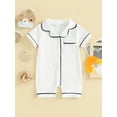 thumbnail image 2 of FEORJGP Toddler Baby Boys Girls Pajamas Rompers 0-2Y Infant Turn-Down Collar Jumpsuit Loungewear Short Sleeve Sleepwear Buttons Pocket Sleepers Bodysuits Loose Casual Soft Nightwear for Summer, 2 of 9