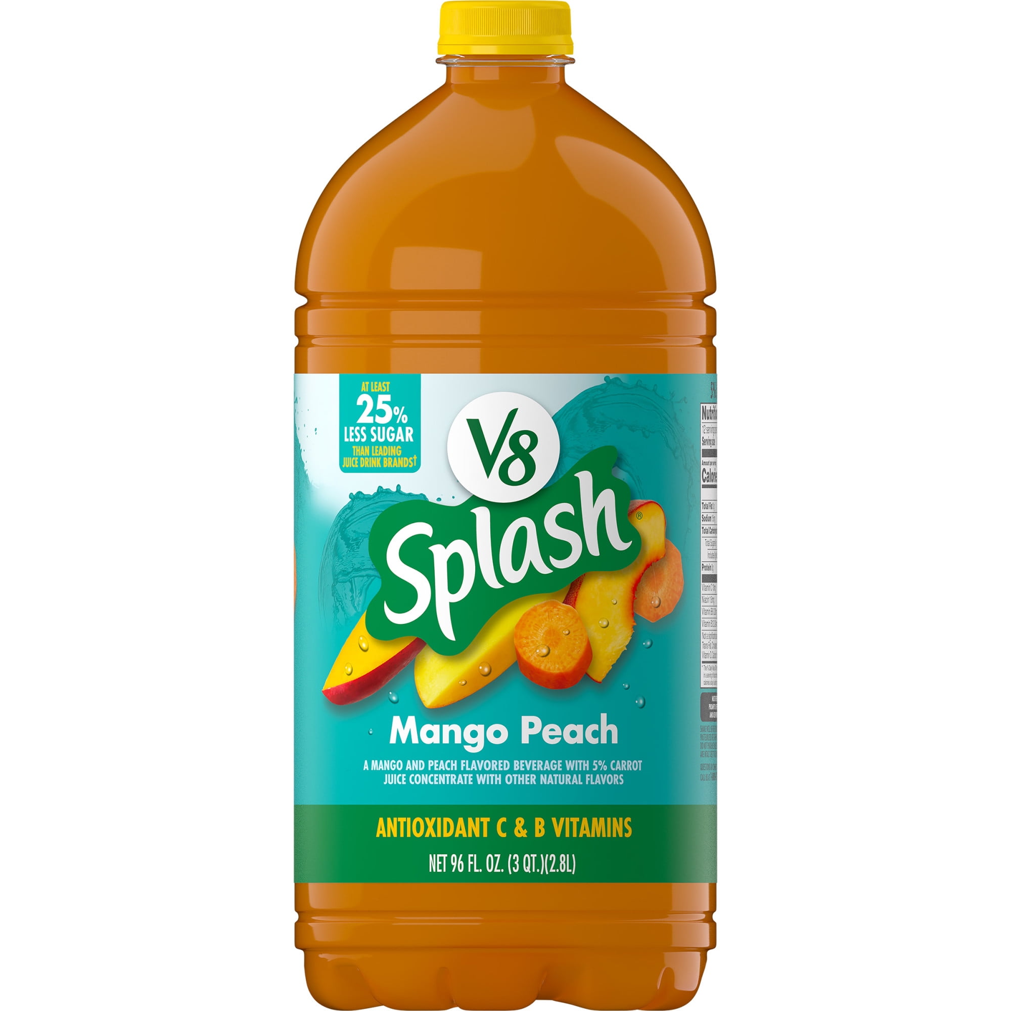 (4 pack) V8 Splash Mango Peach Flavored Juice Beverage, 96 fl oz Bottle