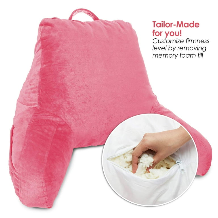 Reading Pillow Adult, Back Pillow for Sitting in Bed, Memory Foam Reading &  Bed Rest Pillow with Arms and Pockets