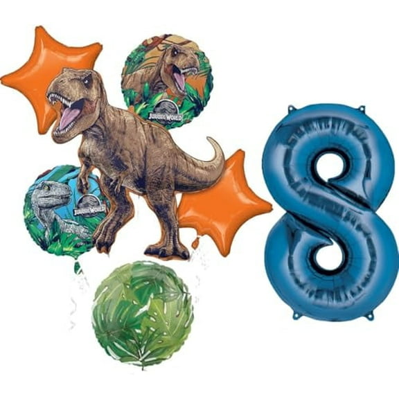 Jurassic Dinosaur World 8th Birthday Party Supplies Foil Balloon Bouquet Decorations