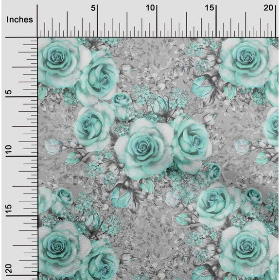 oneOone Cotton Poplin Twill Aquamarine Green Fabric Leaves & Rose Floral Sewing Fabric By The Yard Printed Diy Clothing Sewing Supplies 56 Inch Wide