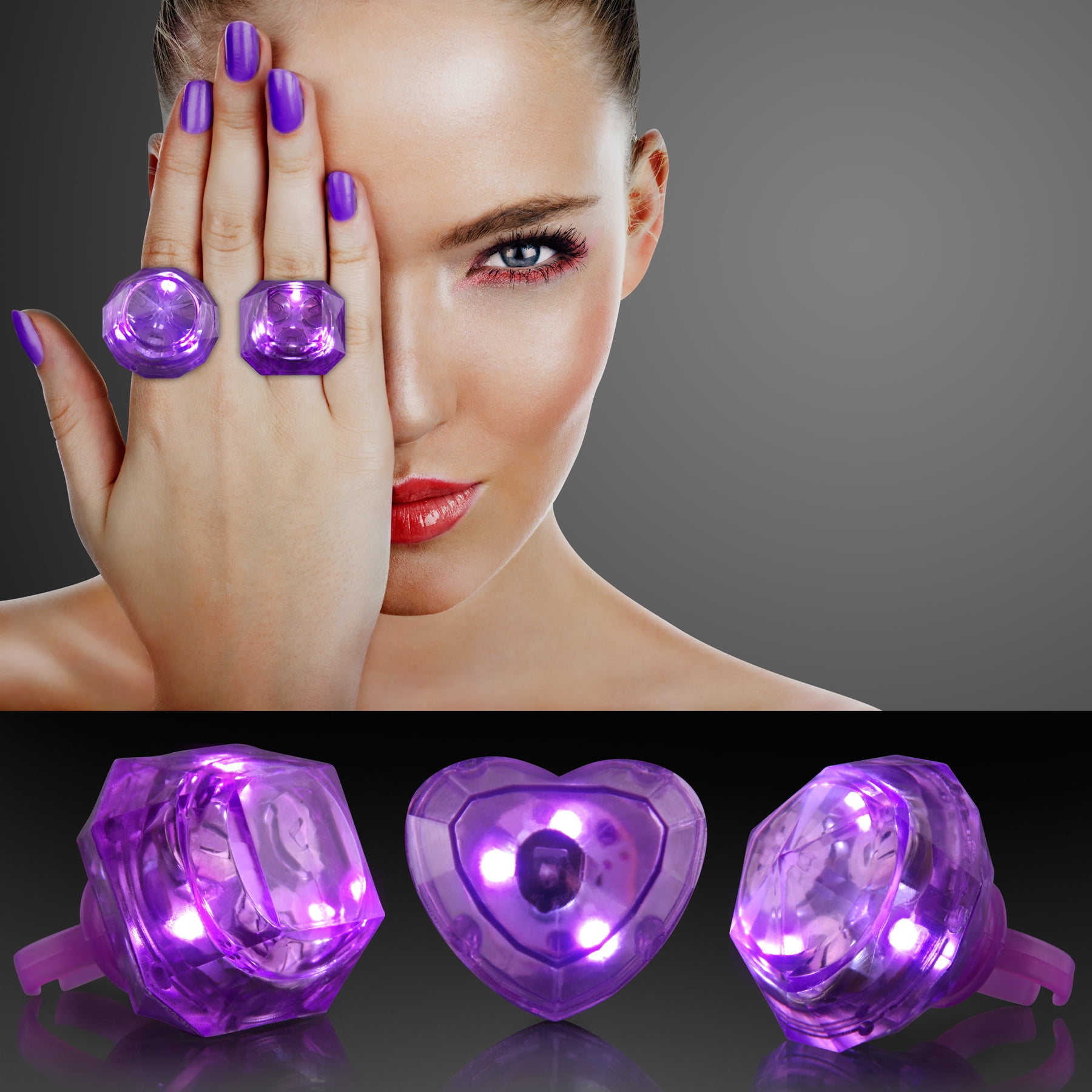 FlashingBlinkyLights Huge Gem Light Up LED Rings (Set of 3)