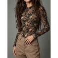 thumbnail image 4 of Women's  Floral  Top Mock Neck Long Sleeve Fitted Slim Fit Stretchy Sheer  for Fall Winter Layering Office Commute Date Night Outfits, 4 of 7