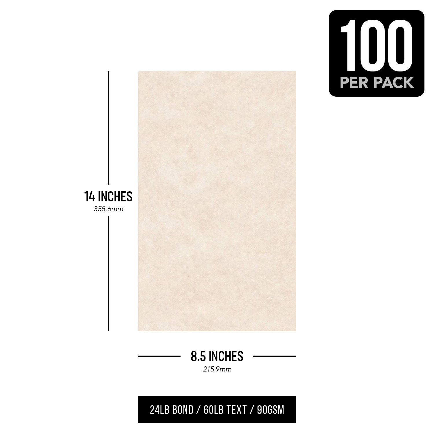Natural Cream Stationery Imitation Parchment Colored Regular Paper for Writing, Printing, Copy | 24lb Bond, 60lb Text (90GSM) | 8.5 x 14" | 100 Sheets per Pack