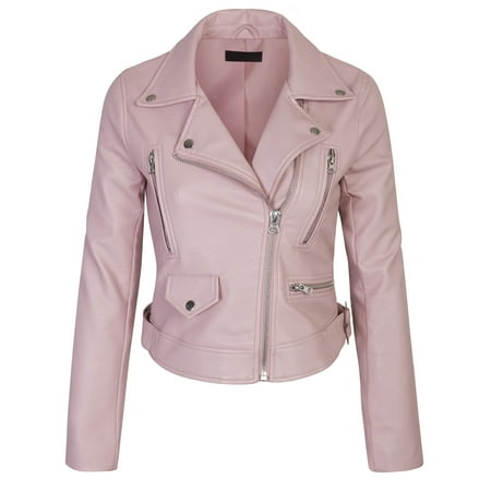 Couture Leather Jackets - KOGMO Womens Double Breasted Faux Leather Zip Up Jacket