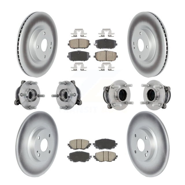 Transit Auto Front Rear Hub Bearing Assembly Coated Disc Brake Rotor and Ceramic Pad Kit (10Pc) for Car 2016-2020 Mazda MX-5 Miata Without Brembo Brakes - Left Right Side (Driver Passenger) KBB-131571
