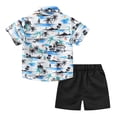 thumbnail image 3 of GYRATEDREAM Toddler Baby Boys Summer 2 Piece Outfits Kids Cartoon Graphic Print Suit Children Short Sleeve Lapel Collar Button down Shirt Tops + Elastic Waist Shorts Set for 12 Months-7 Years, 3 of 8