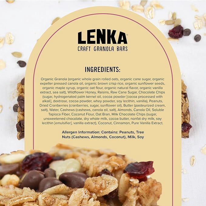 LENKA Handmade Craft Granola Bars | Nuts & Berries | Gluten Free High Fiber | Nutritious Snack Bar with Almonds, Cashews & Peanuts | 12 Pack
