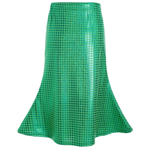 ZToonmas 2-17 Years Girls' Laser Grid Mermaid Skirt Elastic Waist Sequin Fan Shaped Skirt for Dance Party and Festival
