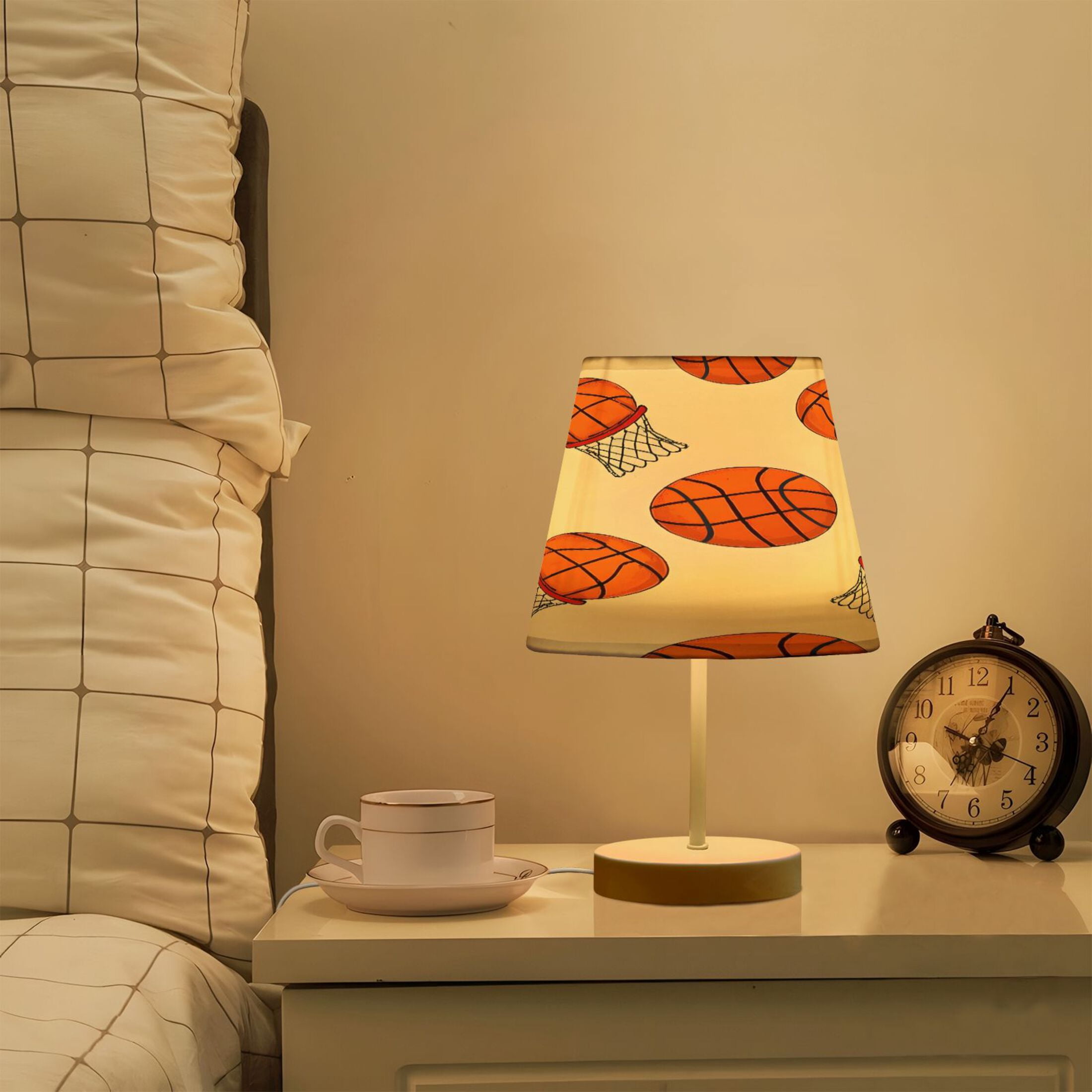 Ryvnso LED Bedside Table Lamp Basketball Bedroom Desk Lamps Nightstand Lampshade M