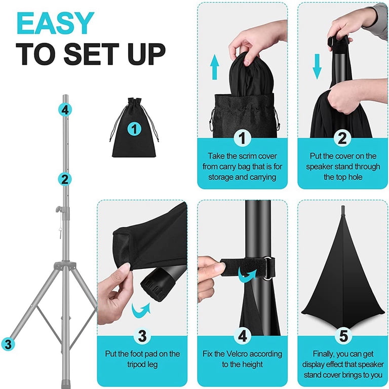 DJ Speaker Stand Covers 2-Pack White - 360 Degree Tripod Skirts With Storage Bags