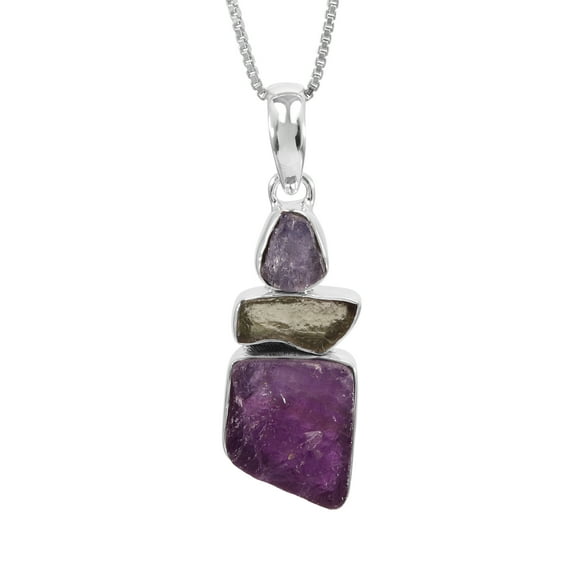 Earth Gems Jewelry Natural Amethyst Pendant Moldavite Tanzanite Necklace Sterling Silver Necklaces for Women