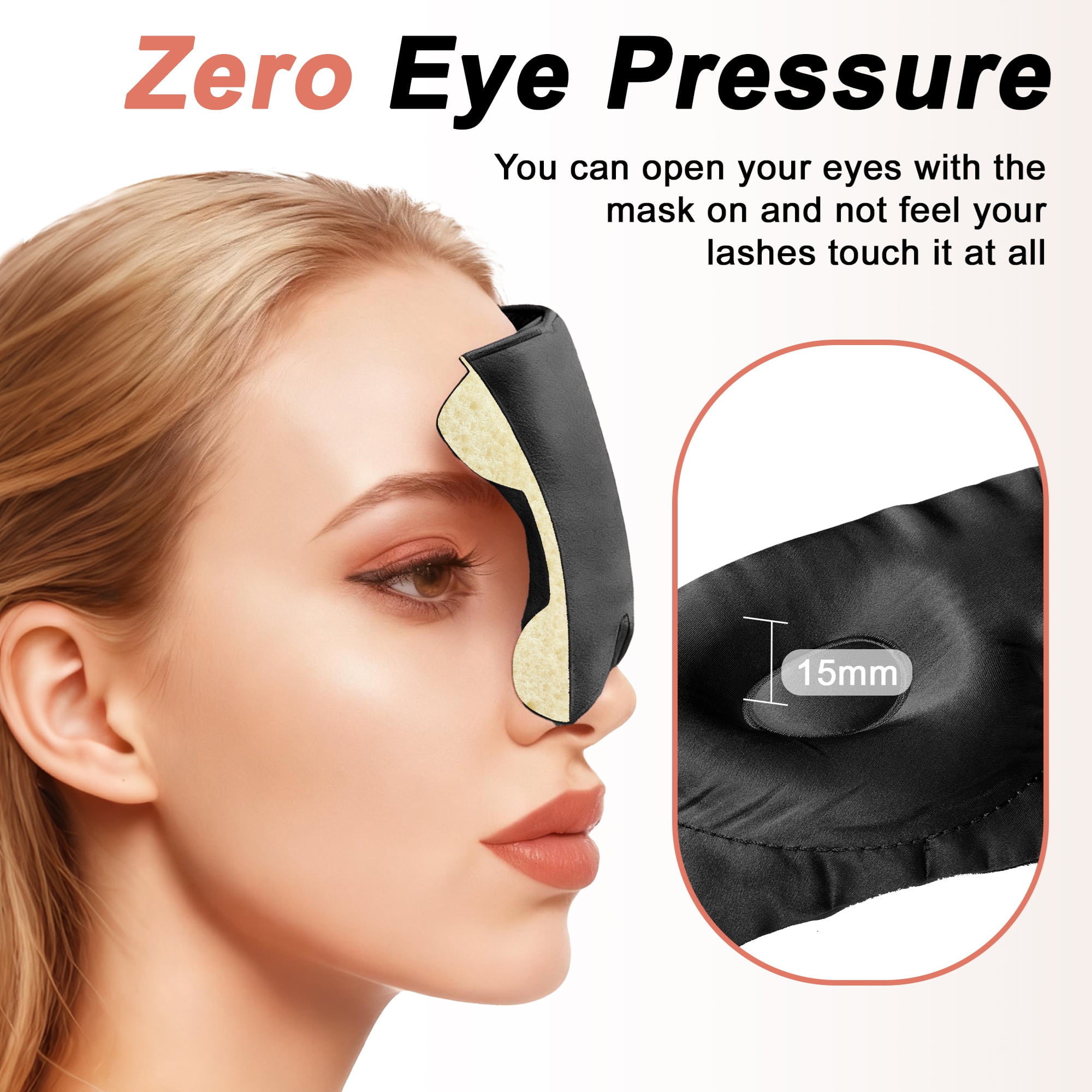 Unique Bargains 22 Momme Pure Silk Sleep Mask with Travel Pouch 3D Contour Adjustable Blindfold for Side Sleepers Eyelash Protecting for Natural Lashes & Extensions Black