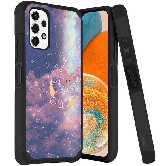 ANJ  Rugged Dual Layered Shockproof Slim Hybrid Case   Tempered Glass Cover Compatible with Samsung Galaxy A23 5G - Bear Moon Swing