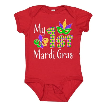 

Inktastic My 1st Mardi Gras with Mask Gift Baby Boy or Baby Girl Bodysuit