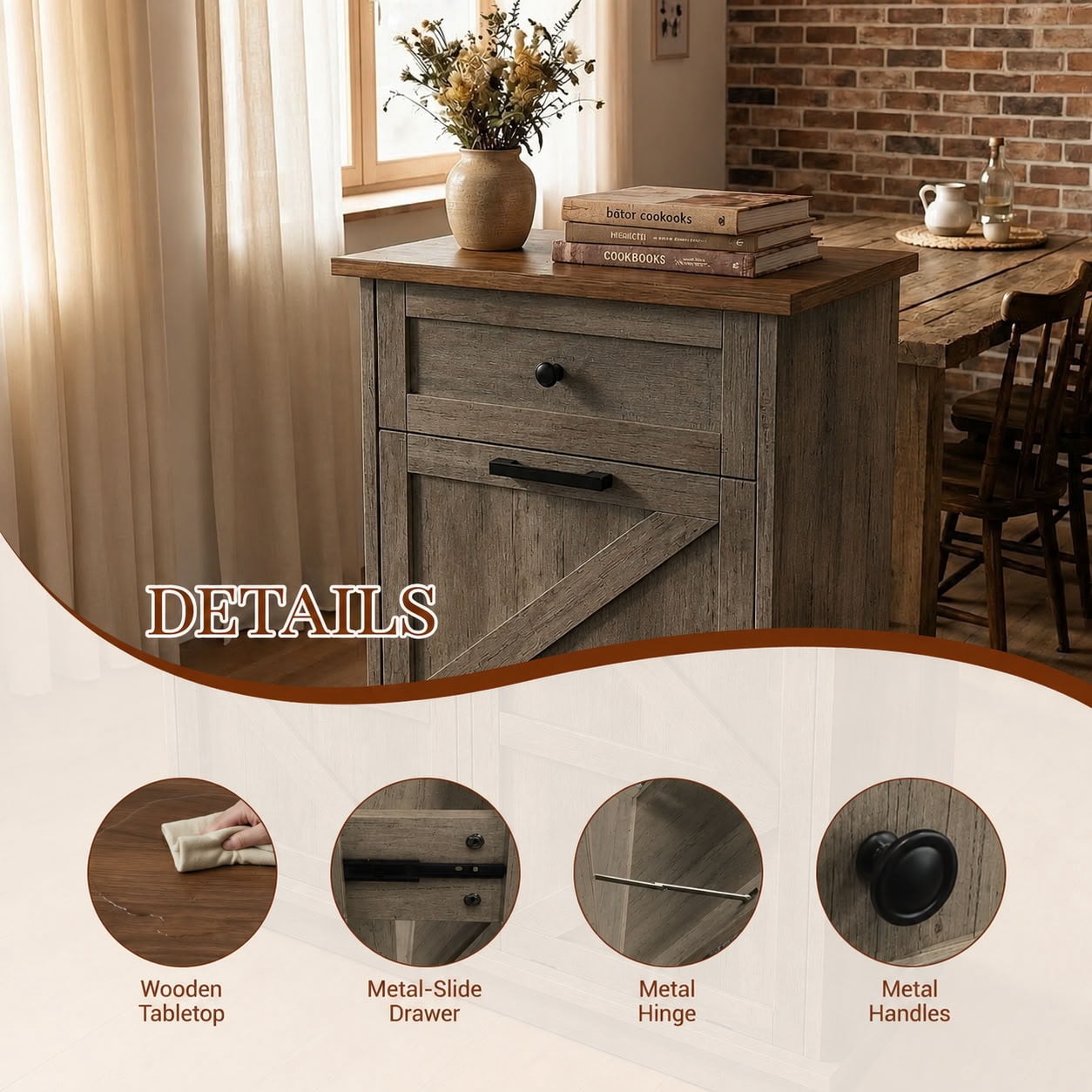 MAYEERTY Farmhouse Storage Cabinet with Drawer, Tilt Out Trash Can Cabinet for 10 Gallon Bin, for Kitchen, Laundry, Living Room, Office