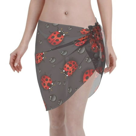 Ocsxa Red Ladybugs On Dark Background Print Sarong Coverups For Women Bathing Suit Wrap Swimsuit Skirt Beach Bikini Cover Up Swimwear