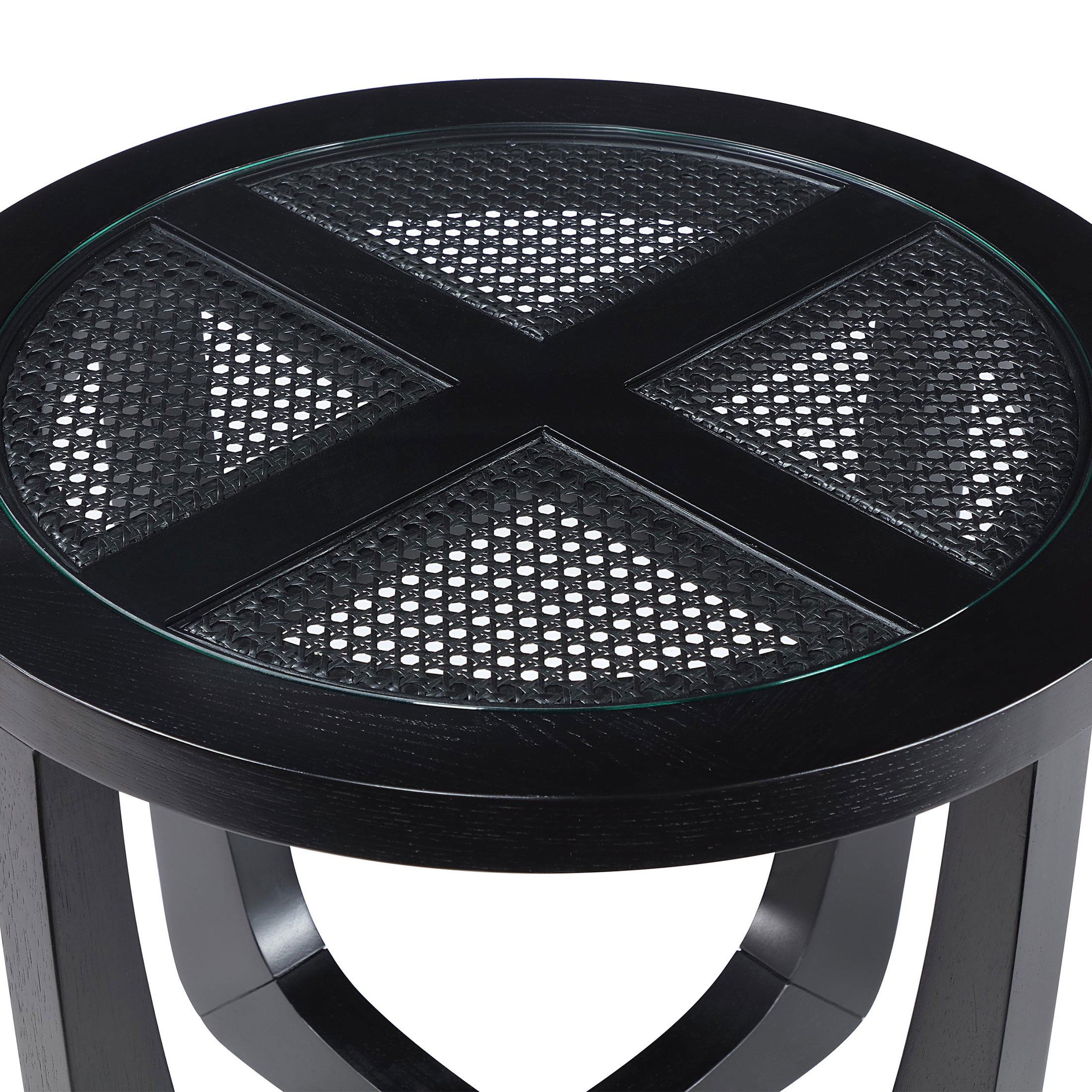 Beautiful Glass Rattan End Table, Black