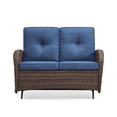 thumbnail image 4 of PARKWELL Wicker Loveseat Glider - Outdoor Patio 2 Seater Couch Sofa Rocker with Soft Thick Cushion - Sturdy Frame - Blue, 4 of 10