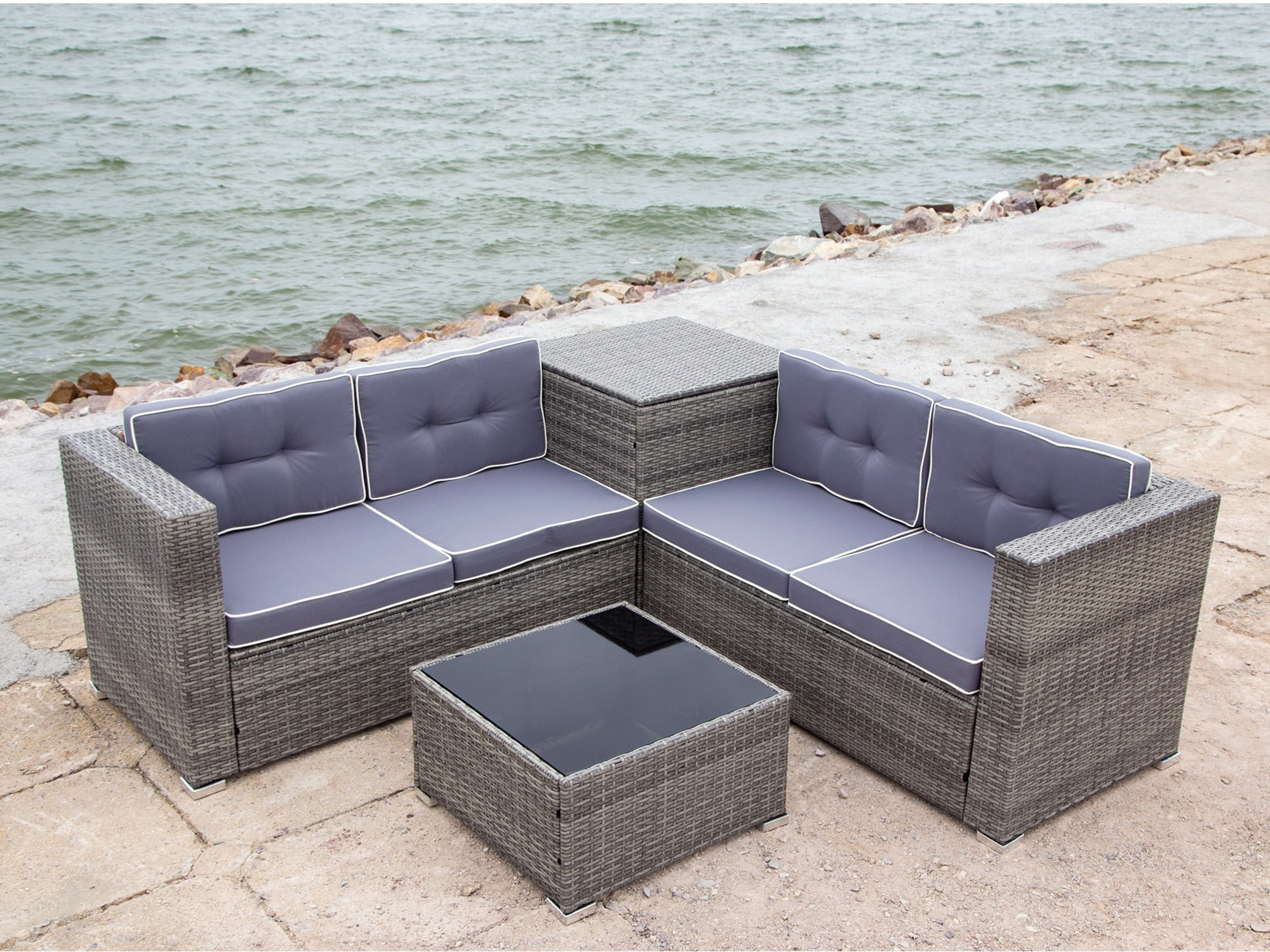Gray Wicker Patio Furniture Sets on for Backyard, 2020 Upgrade New 4