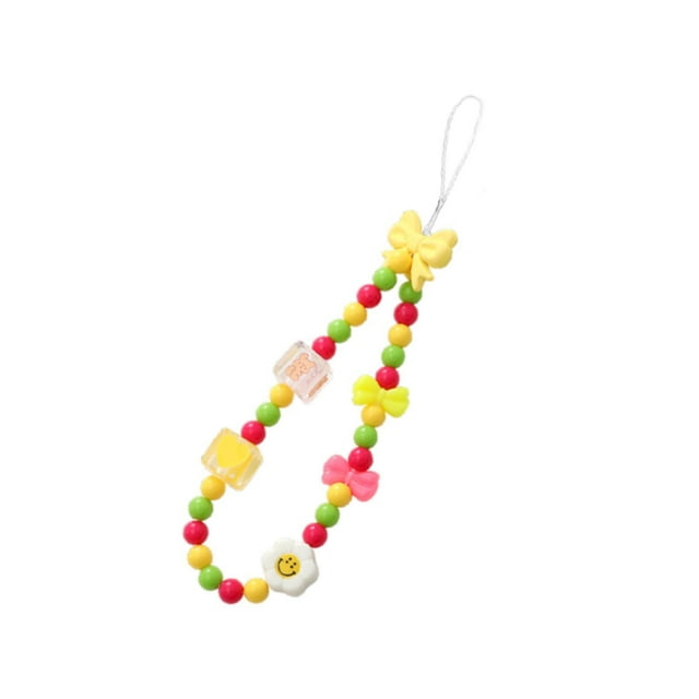Bunblic Beaded Phone Lanyard Cute Bracelet Keychain Stylish Phone Chain Strap Multipurpose Decorative Key Chains Keyring Bangle Chain Yellow Bow