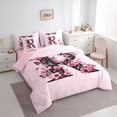 thumbnail image 2 of Erosebridal Pink Groovy R Letter Bedding Comforter Set 7 Pieces, Cartoon Flower Butterfly Full Bedding Set, 2 of 7