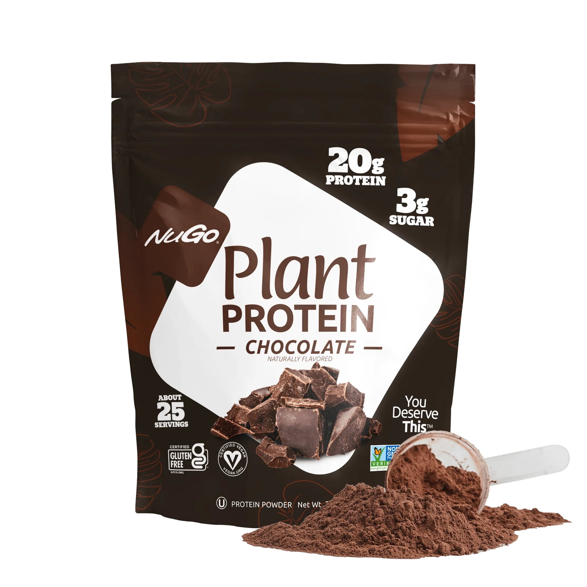 NuGo Plant Protein Powder, Chocolate, 20g Vegan Pea Protein, Low Sugar, Gluten Free, Dairy Free Ingredients, Soy Free, Non-GMO, Plant Based, Kosher, For Smoothies Shakes, 25 Servings