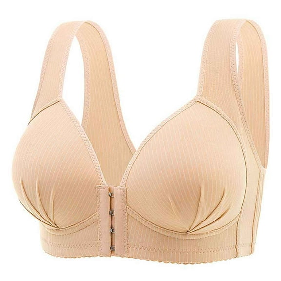 Women's Front Side Buckle Lace Edge Non-Wired Seamless Gathering Bra for Yoga/Sleep - Plus Sizes, Casual/Sexy Style, All Seasons - Nylon/Spandex, Sizes 36-46