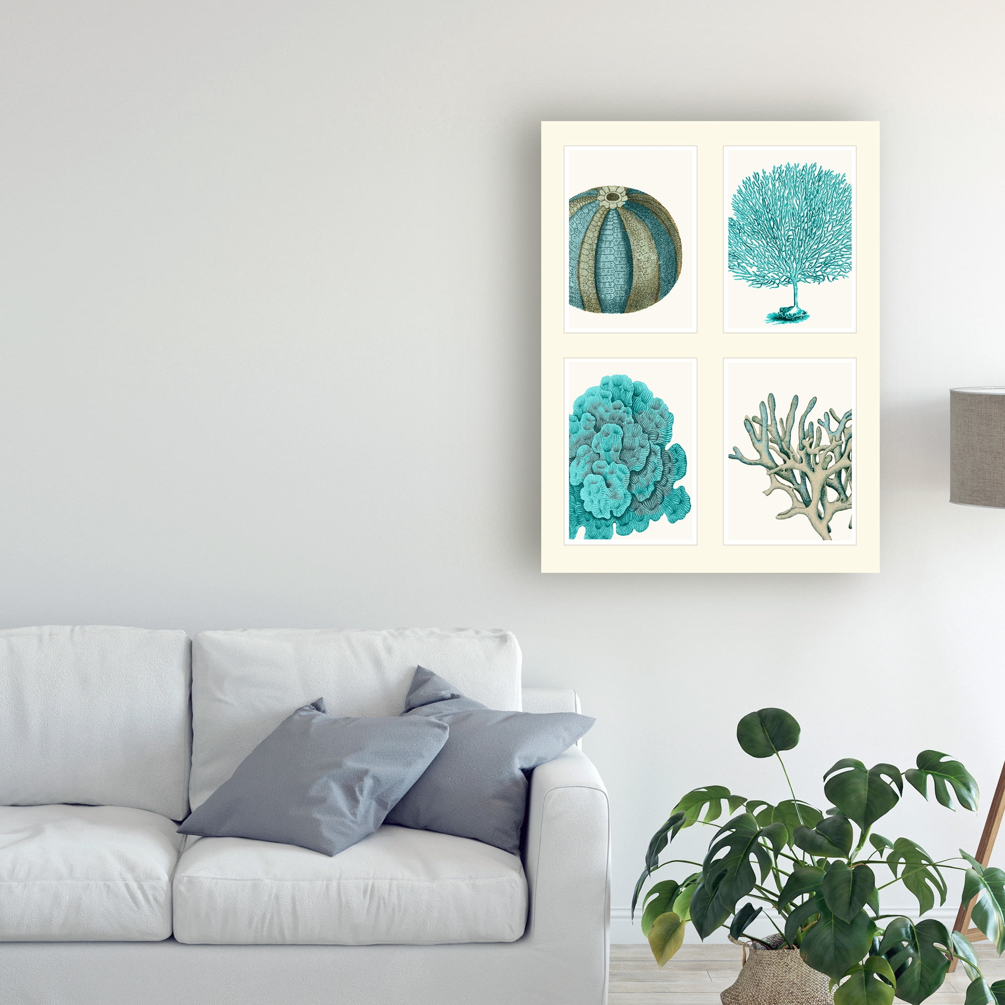 Trademark Fine Art 'Blue Corals And Sea Urchins In 4 Panels' Canvas Art by Fab Funky