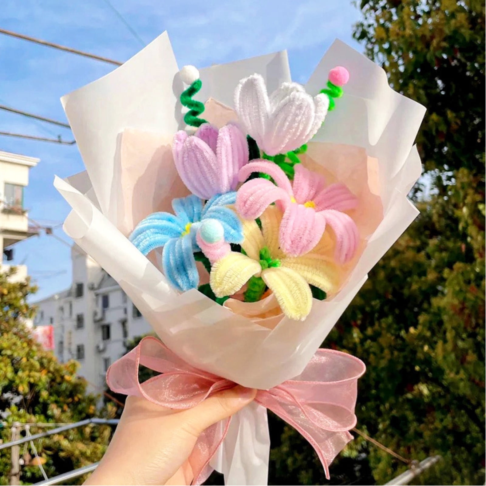 100PC Pipe Cleaners, Pipe Cleaners Craft, DIY Simulation Bouquet Materials,30 Colors Craft Pipe Cleaners Bulk(6mm x 12in)