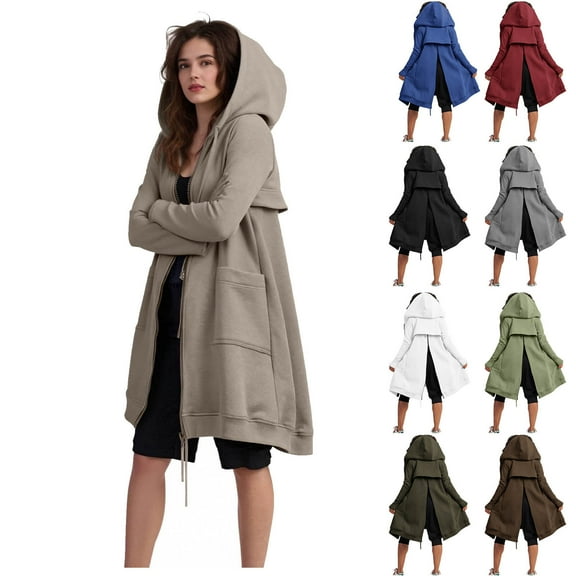 Ashirexll Womens Fleece Coats, Womens Winter Coats, Solid Color Jacket with Thickening Fleece and Long Sleeve Hooded