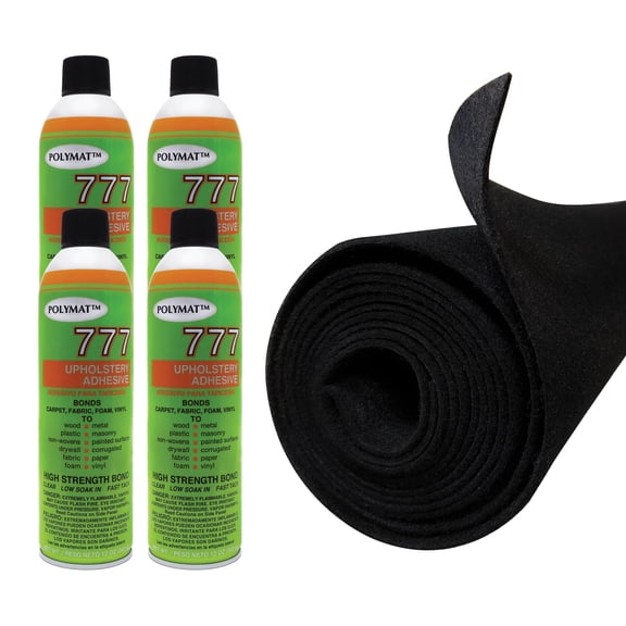Polymat 16FT x 3.75FT BLACK Speaker Box Carpet +4 Cans 777 Fabric Spray Glue