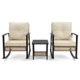 thumbnail image 6 of 3 Piece Outdoor Rocking Bistro Set Patio Furniture with Thick Cushions 2 Tier Coffee Table Oversize Rattan Conversation Set Beige, 6 of 7