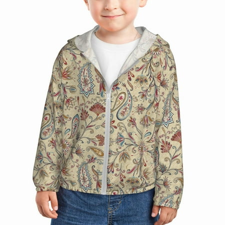 

Sun Hoodie for Kids Eastern Style Paisley Long Sleeve Swim Fishing Shirts Sun Protection Zip Up Jacket Clothing Athletic Hoodie