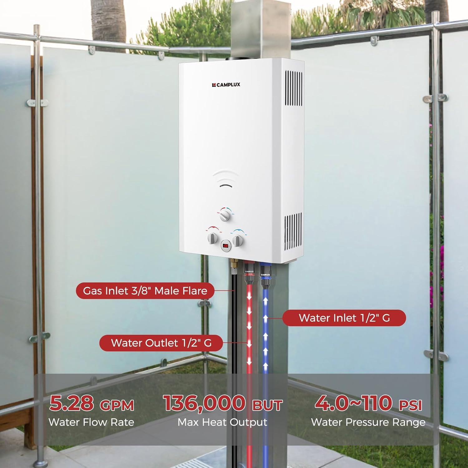 CAMPLUX 136,000 BTU 5.28 GPM Outdoor Propane Water Heater