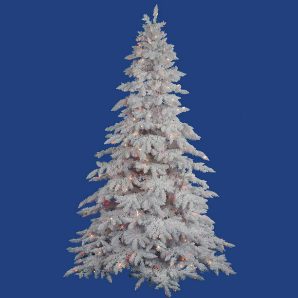 Vickerman PreLit 7.5' Flocked White Spruce Artificial Christmas Tree, LED, Warm White Lights
