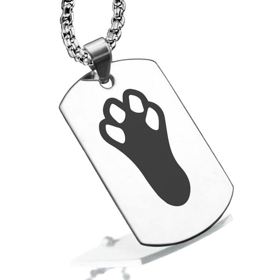 Stainless Steel Rabbit’s Foot Good Luck Charm Dog Tag Pendant Necklace
