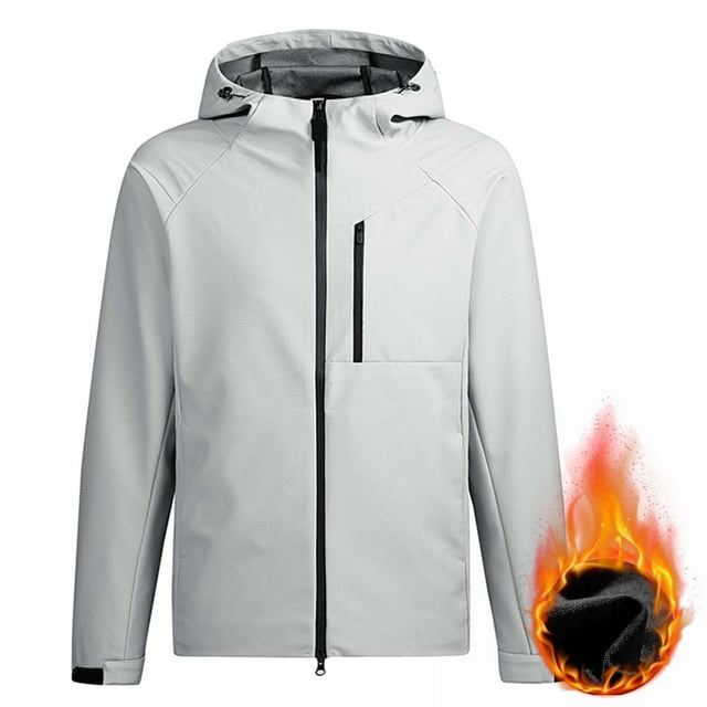 Veste d'Extérieur pour Homme Coupe-Vent et Imperméable avec Doublure en Molleton, Capuche à Cordon, Poches Zippées, Manches Longues, pour la Randonnée et les Tenues Décontractées par Temps Froid