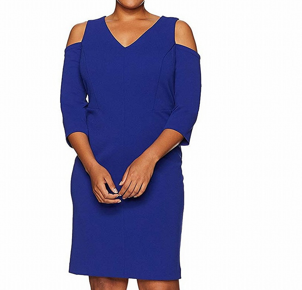 Jessica Howard Womens Sheath Dress Plus VNeck Cold Shoulder 18W