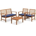 thumbnail image 2 of Costway 4 PCS Outdoor Furniture Set with Soft Seat Cushions Stable Acacia Wood Frame Navy, 2 of 9