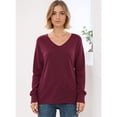 thumbnail image 2 of Aiyino Women's Casual Lightweight V Neck Batwing Sleeve Knit Top Loose Pullover Sweater ,Wine Red L, 2 of 4