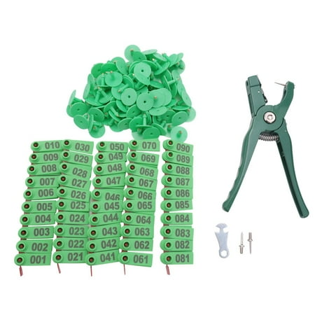 

Livestock Animal Ear Tag Pliers with Number 001-100 Ear Tags and 3 Pins for Installing Cattle Pigs Ear Tags