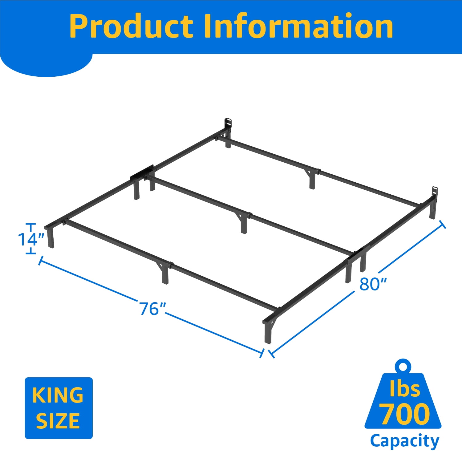 Mainstays Ardent King Metal Bed Frame, 7 in, Black, No-Tools Assembly