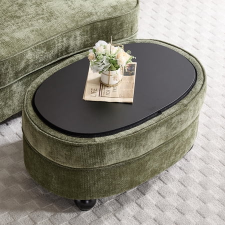 litvz Oval Ottoman Coffee Table with Storage Modern Chenille Fabric Small Foot Rest for Chair 3-in-1 Multi-Functional Storage Ottoman with Tray Lid for Living Room